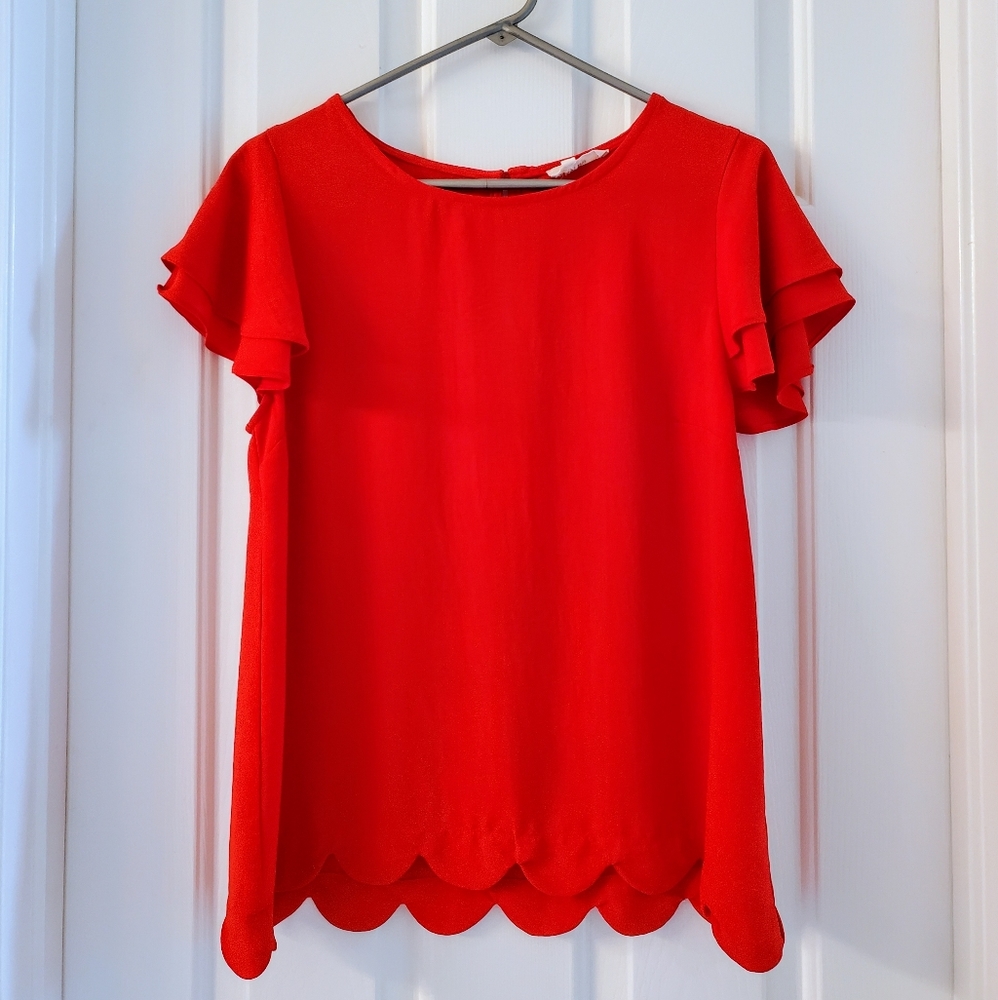 Red Scalloped Blouse